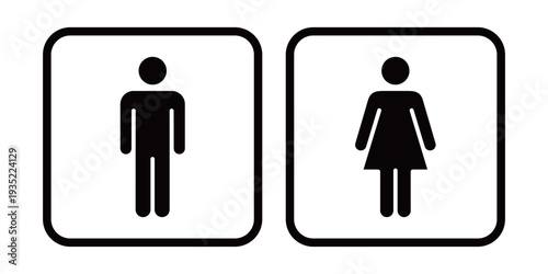 男子トイレ・女子トイレ・モノクロ案内サインピクトグラムアイコン (ベクター)