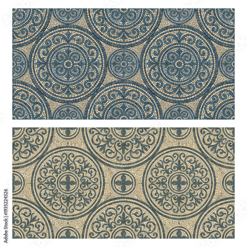 Seamless mosaic pattern with blue tile texture, perfect for pool floors, bathroom walls, and geometric backgrounds with vibrant square shapes and Mediterranean style.