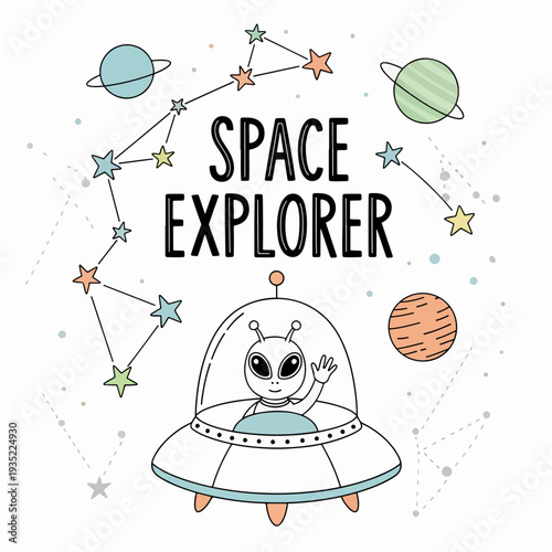 Little Alien Space Explorer on a Cosmic Adventure