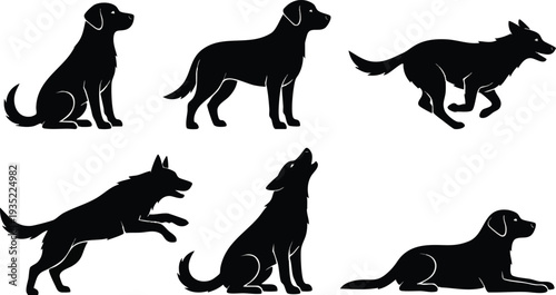 Dog Silhouettes in Various Poses.