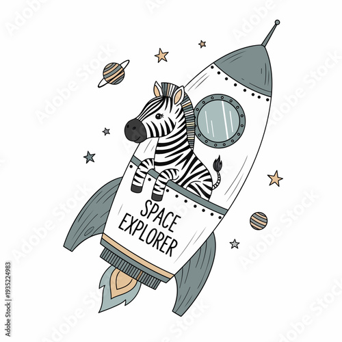 Blast Off Into a World of Wonder With a Striped Space Explorer Navigating Through the Quiet Cosmic Night.