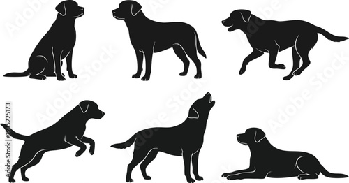 Dog Silhouettes in Various Poses.
