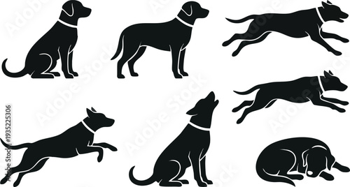 Dog Silhouettes in Various Running Positions.
