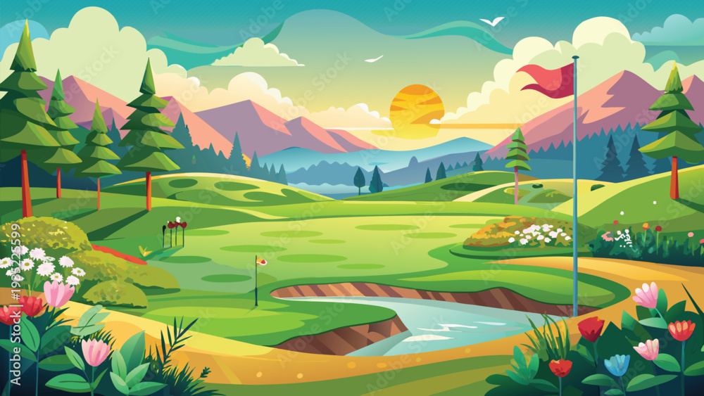 Fototapeta premium Elegant Major Golf Event Green Course Clip Art