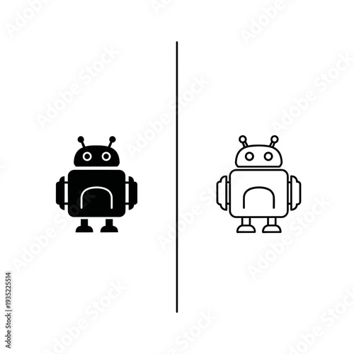 Robot icon in solid and outline versions, a friendly android character for technology and AI themes