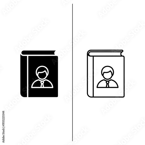 User Profile Book Icon: Solid Black and Outline for Directories and Contacts