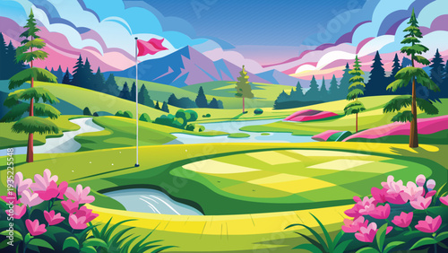 Spring Golf Course Landscape Vector
