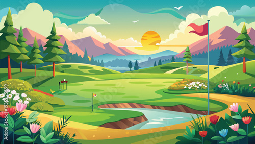 Elegant Major Golf Event Green Course Clip Art