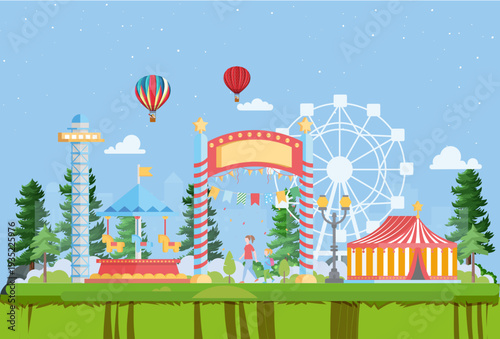 Theme Park Concept Illustration Vector Style