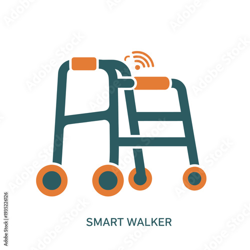 Smart mobility aid icon for seniors, illustrating advanced assistive technology enhancing independent living and safety for the aging population