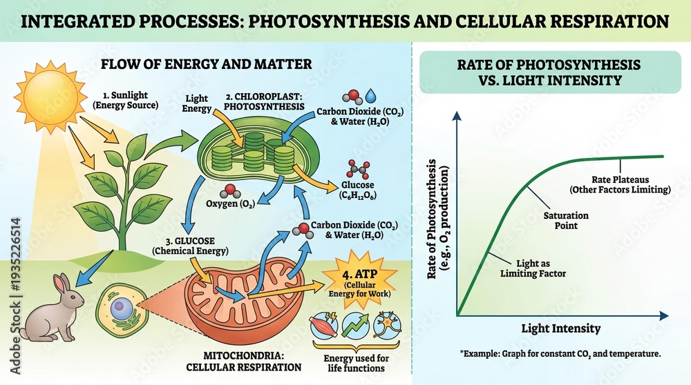 Fototapeta premium Infographic Showing Photosynthesis And Cellular Respiration Cycle