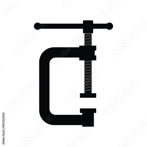 Industrial C-Clamp Tool Vector Illustration - Black Silhouette G-Clamp Icon