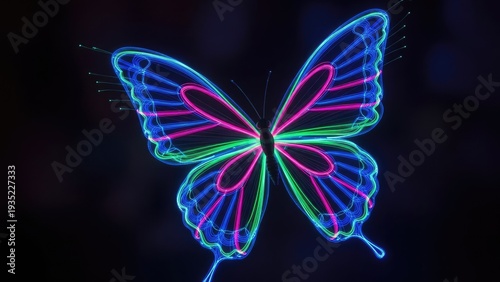 Neon butterfly illustration against black background for creative designs