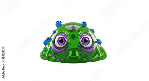 Green Cartoon Blob Monster with Big Purple Eyes