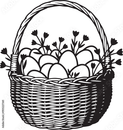Easter day celebration with traditional easter egg basket