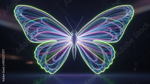 Neon butterfly illustration against dark backdrop digital art concept