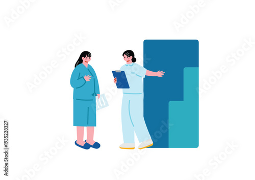 病院で見左をする女性