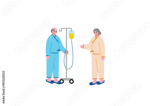 年配の入院患者のイラスト