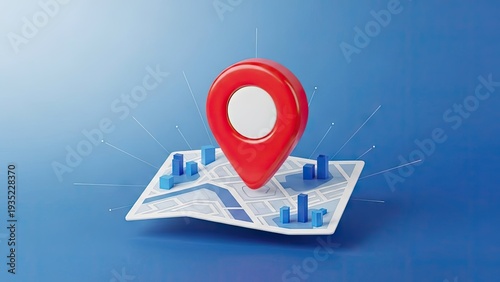 Red location pin symbol on map suggests navigation and travel concepts