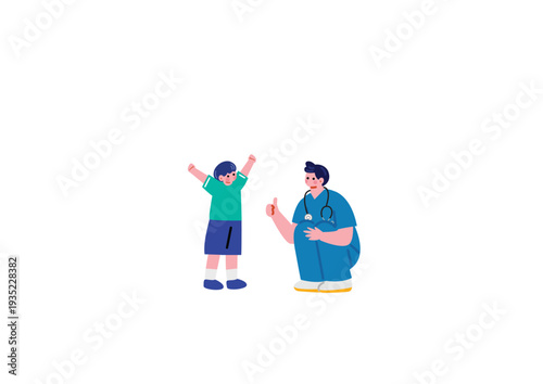 子供と話す男性医のイラスト