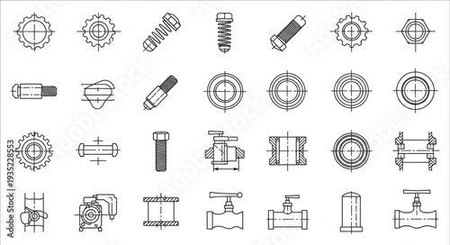 Collection of industrial engineering drawings and blueprints.