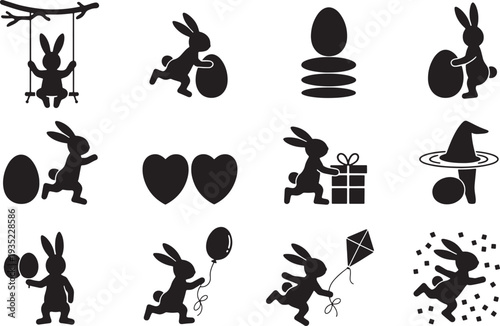 Easter day icons featuring easter bunny eggs and symbols