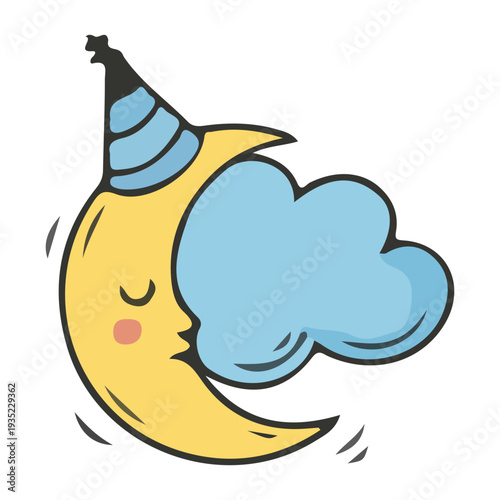 Sleeping Moon with Party Hat