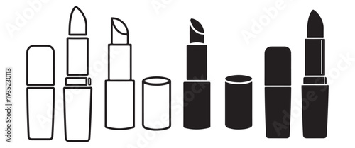 Black Lipstick and Eyeliner Icon Set – Makeup Cosmetic Vector Symbols Isolated on White BackgroundWeb