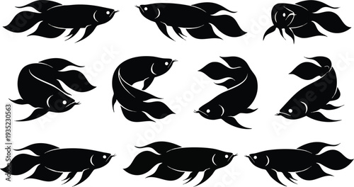 Collection of Black Silhouette Fish Shapes.