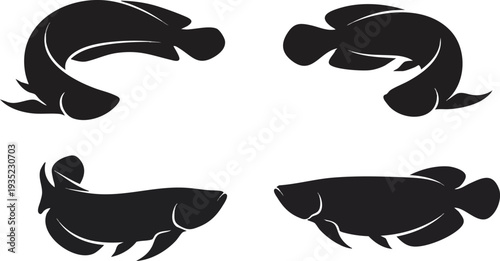 Black Silhouette Fish Set Illustration.