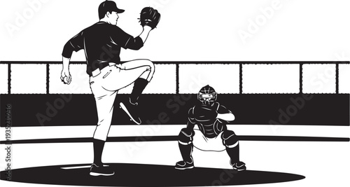 Baseball pitcher and catcher in action on the field