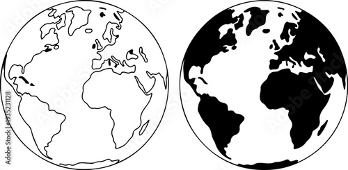 Black and White Earth Globe Icon Set