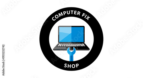 Computer Fix Shop Logo with Laptop.
