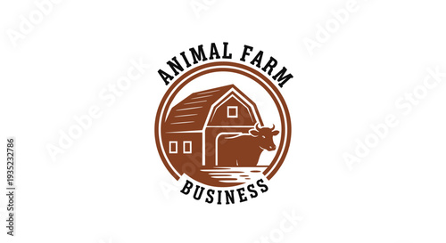Farm Barn Logo with Cow Illustration.