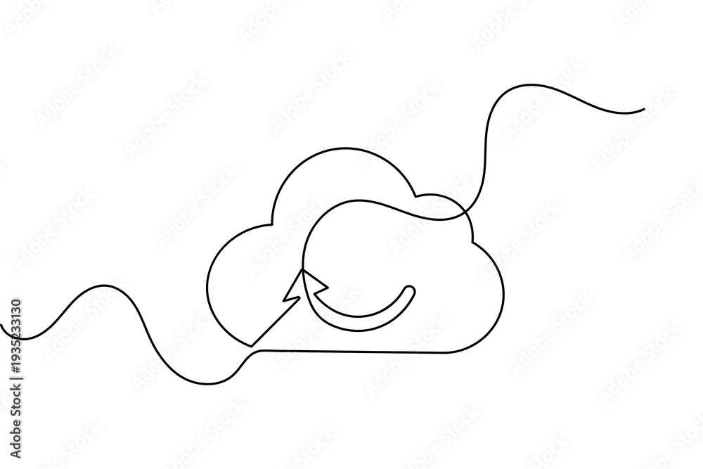 Fototapeta premium Cloud storage continuous one line drawing minimalist outline vector illustration 