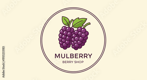 Mulberry Logo with Purple Berries Illustration.