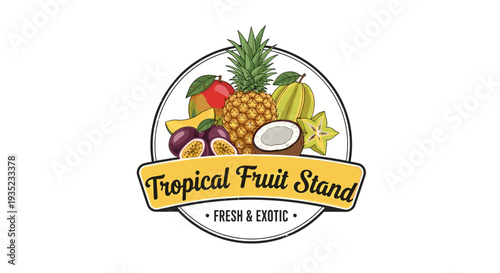Tropical Fruit Stand Logo with Fresh Fruits.