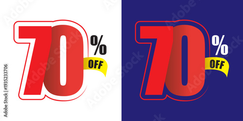 Seventy percent off sale discount with yellow ribbon 70 percent off offer