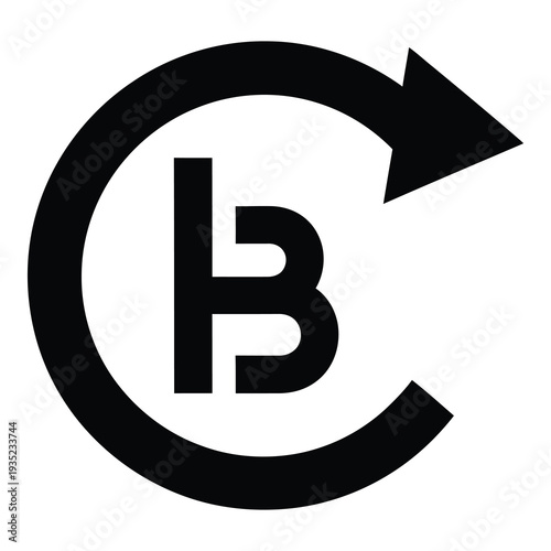 Bitcoin logo with rotating arrow on white background icon