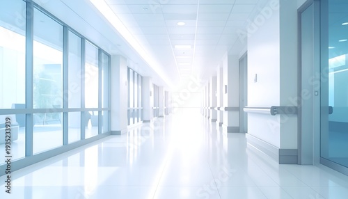 Wallpaper Mural Bright, modern hospital corridor with large windows, doors, and clean lines Torontodigital.ca