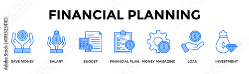 Financial Planning Icon Set Collection Pack Banner Web Vector Illustration  Concept Containing Plan Income And Spending To Build Stable Long Term Financial Growth