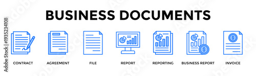Business Documents Icon Set Collection Pack Banner Web Vector Illustration  Concept Containing Organize Essential Documents To Ensure Compliance And Reporting Clarity