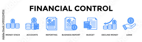 Financial Control Icon Set Collection Pack Banner Web Vector Illustration  Concept Containing Monitor Finances Closely To Maintain Control And Prevent Losses