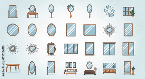 Collection of various mirrors and decorative elements.