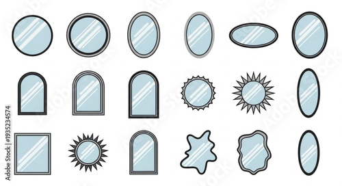 Collection of various decorative mirrors with different shapes and frames.