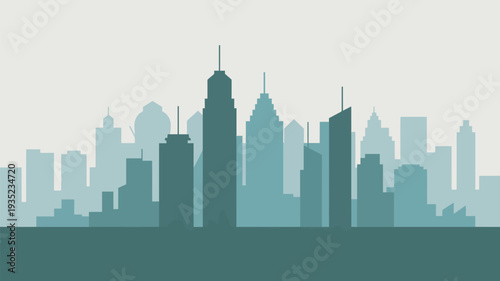 A serene cityscape with a modern skyline at dusk in a peaceful urban environment