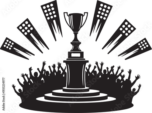 Trophy Cup with Cheering Crowd and Flags Illustration Graphic