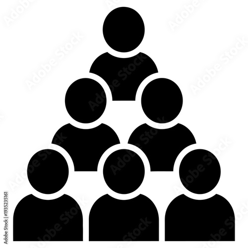 Team hierarchy and leadership structure icon with people silhouettes in pyramid formation for business organization and management | Flat vector illustration