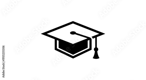 A simple black icon of a graduation cap on a white background