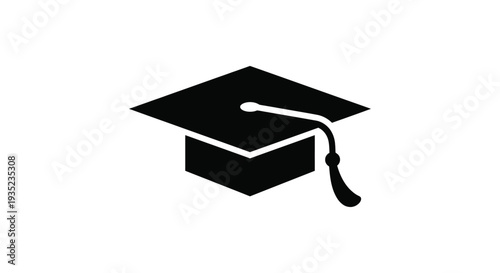 A simple black icon of a graduation cap on a white background